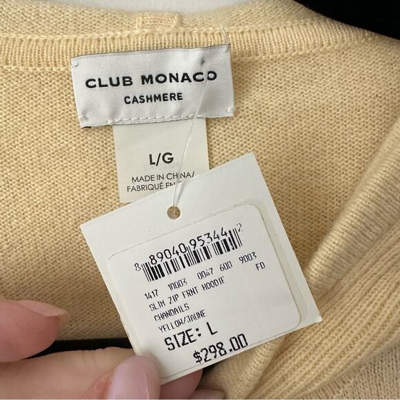 Club Monaco Butter Yellow 100% Cashmere Cream Hooded Zip Up Size Large NWT - Picture 3 of 6